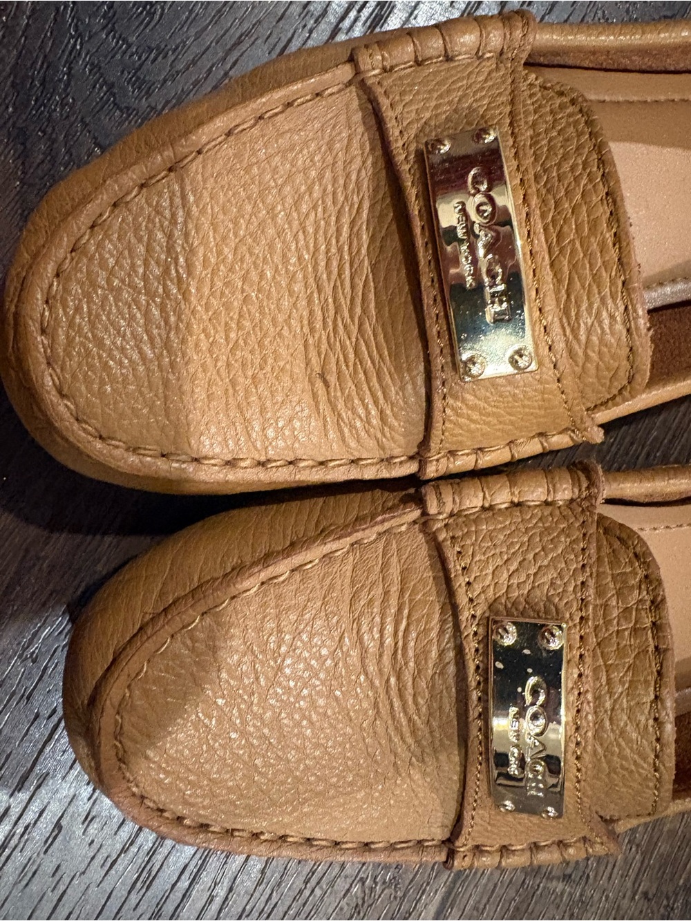 Coach Brown Leather Moccasin Loafers with Gold Plaque